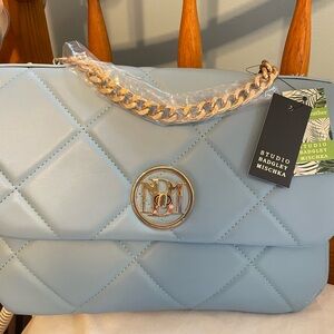 Badgley Mischka Sky Blue Quilted Shoulder Bag